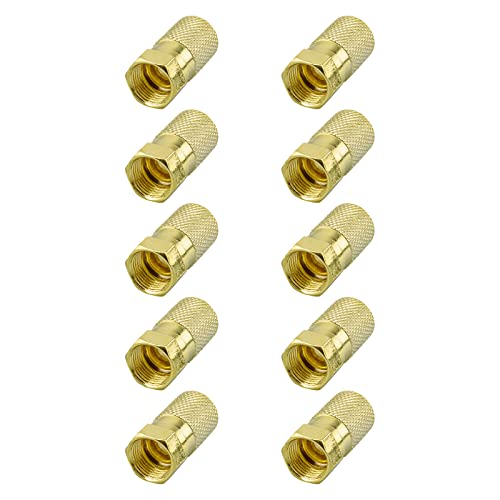 rocabo F-Stecker 7,5mm vergoldet mit großer Mutter (10 Stück) - für Koxial- und SAT-Kabel - werkzeugloses Aufdrehen möglich - gold von rocabo