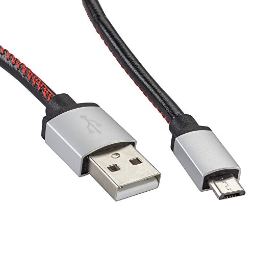 rocabo USB Lade- und Synckabel USB-A auf USB micro B Stecker Leder schwarz 0,9m von rocabo