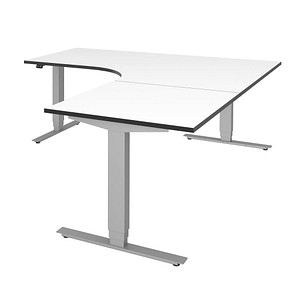 röhr Imperia elektrisch höhenverstellbarer Schreibtisch weiß fünfeckig, T-Fuß-Gestell silber 180,0/200,0 x 80,0/200,0 cm von röhr