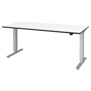 röhr Imperia elektrisch höhenverstellbarer Schreibtisch weiß rechteckig, T-Fuß-Gestell silber 160,0 x 80,0 cm von röhr