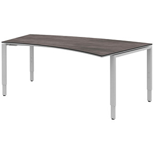 röhr Imperia höhenverstellbarer Schreibtisch quarzit Trapezform, 4-Fuß-Gestell silber 200,0 x 80,0/100,0 cm von röhr