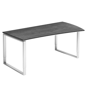 röhr Imperia höhenverstellbarer Schreibtisch quarzit Trapezform, Kufen-Gestell silber 180,0 x 80,0/100,0 cm von röhr