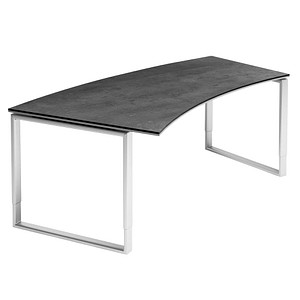 röhr Imperia höhenverstellbarer Schreibtisch quarzit Trapezform, Kufen-Gestell silber 200,0 x 80,0/100,0 cm von röhr