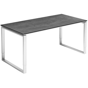 röhr Imperia höhenverstellbarer Schreibtisch quarzit rechteckig, Kufen-Gestell silber 160,0 x 80,0 cm von röhr