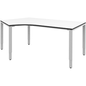 röhr Imperia höhenverstellbarer Schreibtisch weiß Bogenform, 4-Fuß-Gestell silber 217,0 x 114,0 cm von röhr