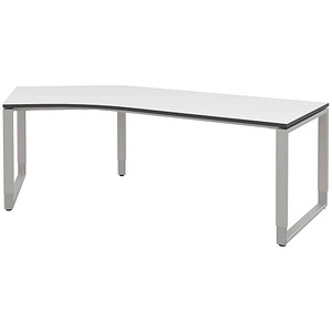 röhr Imperia höhenverstellbarer Schreibtisch weiß Bogenform, Kufen-Gestell silber 217,0 x 114,0 cm von röhr