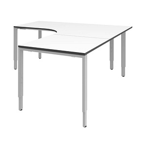 röhr Imperia höhenverstellbarer Schreibtisch weiß L-Form, 6-Fuß-Gestell silber 180,0 x 80,0/200,0 cm von röhr