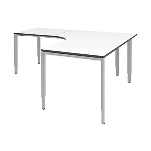 röhr Imperia höhenverstellbarer Schreibtisch weiß L-Form, 6-Fuß-Gestell silber 180,0 x 80,0/200,0 cm von röhr