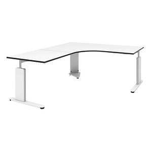 röhr Imperia höhenverstellbarer Schreibtisch weiß L-Form, C-Fuß-Gestell weiß 180,0 x 80,0/200,0 cm von röhr