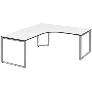 röhr Imperia höhenverstellbarer Schreibtisch weiß L-Form, Kufen-Gestell silber 180,0 x 80,0/200,0 cm von röhr