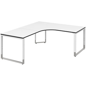 röhr Imperia höhenverstellbarer Schreibtisch weiß L-Form, Kufen-Gestell silber 180,0 x 80,0/200,0 cm von röhr