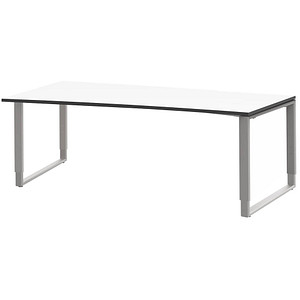 röhr Imperia höhenverstellbarer Schreibtisch weiß Trapezform, Kufen-Gestell silber 200,0 x 80,0/100,0 cm von röhr