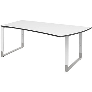 röhr Imperia höhenverstellbarer Schreibtisch weiß Trapezform, Kufen-Gestell weiß 180,0 x 80,0/100,0 cm von röhr