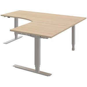 röhr Techno elektrisch höhenverstellbarer Schreibtisch ahorn L-Form, C-Fuß-Gestell silber 180,0 x 80,0/100,0 cm röhr Techno elektrisch höhenverstellbarer Schreibtisch ahorn L-Form, C-Fuß-Gestell silber 180,0 x 80,0/100,0 cm von röhr