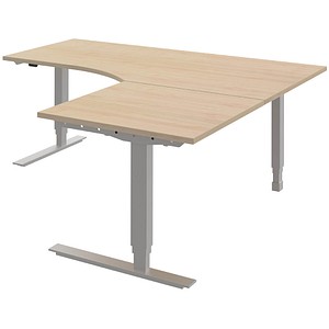 röhr Techno elektrisch höhenverstellbarer Schreibtisch ahorn L-Form, C-Fuß-Gestell silber 180,0 x 80,0/100,0 cm von röhr