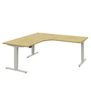 röhr Techno elektrisch höhenverstellbarer Schreibtisch hickory-eiche L-Form, C-Fuß-Gestell silber 180,0 x 80,0 cm von röhr