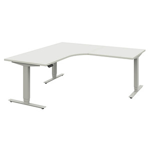 röhr Techno elektrisch höhenverstellbarer Schreibtisch weiß L-Form, C-Fuß-Gestell silber 180,0 x 80,0/100,0 cm von röhr