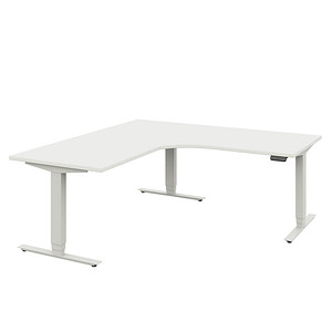 röhr Techno elektrisch höhenverstellbarer Schreibtisch weiß L-Form, C-Fuß-Gestell silber 180,0 x 80,0/100,0 cm von röhr