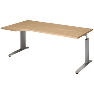 röhr Techno höhenverstellbarer Schreibtisch ahorn L-Form, C-Fuß-Gestell silber 180,0 x 80,0/100,0 cm von röhr