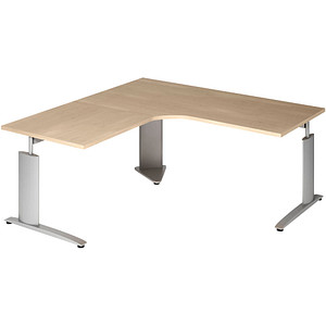 röhr Techno höhenverstellbarer Schreibtisch ahorn L-Form, C-Fuß-Gestell silber 180,0 x 80,0/100,0 cm von röhr