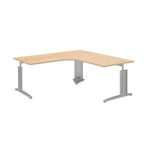 röhr Techno höhenverstellbarer Schreibtisch ahorn L-Form, C-Fuß-Gestell silber 180,0 x 80,0/100,0 cm von röhr