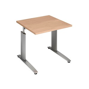 röhr Techno höhenverstellbarer Schreibtisch ahorn quadratisch, C-Fuß-Gestell silber 80,0 x 80,0 cm von röhr