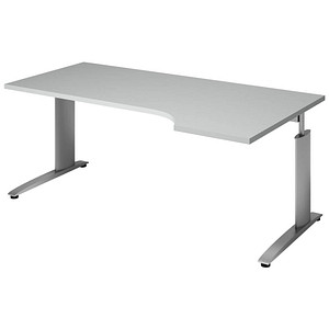 röhr Techno höhenverstellbarer Schreibtisch hellgrau L-Form, C-Fuß-Gestell silber 180,0 x 80,0/100,0 cm von röhr