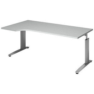 röhr Techno höhenverstellbarer Schreibtisch hellgrau L-Form, C-Fuß-Gestell silber 180,0 x 80,0/100,0 cm von röhr