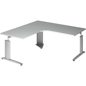 röhr Techno höhenverstellbarer Schreibtisch hellgrau L-Form, C-Fuß-Gestell silber 180,0 x 80,0/100,0 cm von röhr