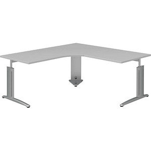 röhr Techno höhenverstellbarer Schreibtisch hellgrau L-Form, C-Fuß-Gestell silber 180,0 x 80,0/100,0 cm von röhr