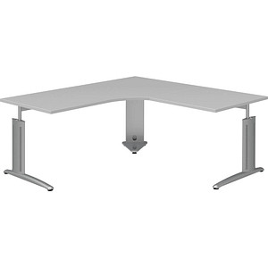 röhr Techno höhenverstellbarer Schreibtisch hellgrau L-Form, C-Fuß-Gestell silber 180,0 x 80,0/100,0 cm röhr Techno höhenverstellbarer Schreibtisch hellgrau L-Form, C-Fuß-Gestell silber 180,0 x 80,0/100,0 cm von röhr