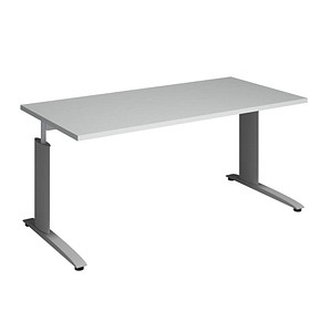 röhr Techno höhenverstellbarer Schreibtisch hellgrau rechteckig, C-Fuß-Gestell silber 160,0 x 80,0 cm von röhr