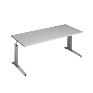 röhr Techno höhenverstellbarer Schreibtisch hellgrau rechteckig, C-Fuß-Gestell silber 180,0 x 80,0 cm von röhr