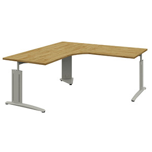 röhr Techno höhenverstellbarer Schreibtisch hickory-eiche L-Form, C-Fuß-Gestell silber 180,0 x 80,0/100,0 cm von röhr