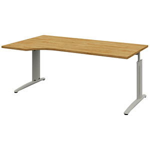 röhr Techno höhenverstellbarer Schreibtisch hickory-eiche L-Form, C-Fuß-Gestell silber 180,0 x 80,0/100,0 cm von röhr