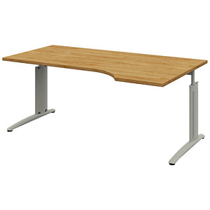 röhr Techno höhenverstellbarer Schreibtisch hickory-eiche L-Form, C-Fuß-Gestell silber 180,0 x 80,0/100,0 cm von röhr