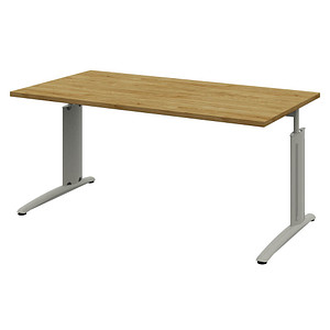 röhr Techno höhenverstellbarer Schreibtisch hickory-eiche rechteckig, C-Fuß-Gestell silber 160,0 x 80,0 cm von röhr