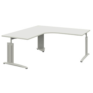 röhr Techno höhenverstellbarer Schreibtisch weiß L-Form, C-Fuß-Gestell silber 180,0 x 80,0/100,0 cm von röhr