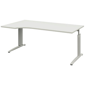 röhr Techno höhenverstellbarer Schreibtisch weiß L-Form, C-Fuß-Gestell silber 180,0 x 80,0/100,0 cm von röhr