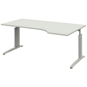 röhr Techno höhenverstellbarer Schreibtisch weiß L-Form, C-Fuß-Gestell silber 180,0 x 80,0/100,0 cm von röhr