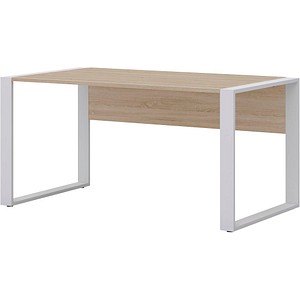 röhr direct.office Schreibtisch sonoma-eiche rechteckig, Kufen-Gestell weiß 150,0 x 80,0 cm von röhr