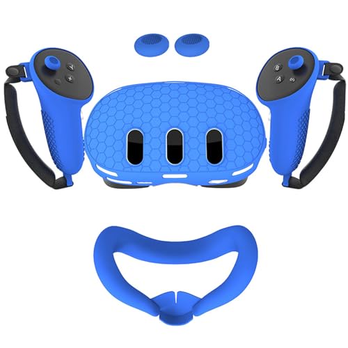 Rokeblau VR-Zubehör für Meta Quest 3, VR-Zubehör-Set einschließlich Controller-Abdeckung，Headset-Abdeckung und Gesichtsabdeckung und Rocker-Abdeckung, weiches bequemes Silikon Q3 Headset (blau) von rokeblau