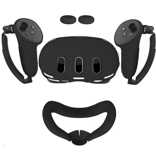Rokeblau VR-Zubehör für Meta Quest 3, VR-Zubehör-Set einschließlich Controller-Abdeckung，Headset-Abdeckung und Gesichtsabdeckung und Rocker-Abdeckung, weiches bequemes Silikon Q3 Headset (schwarz) von rokeblau