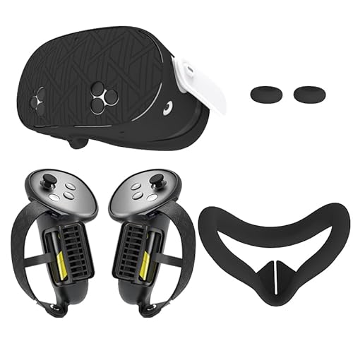 Verbessertes Silikon-Cover-Set für Meta Quest 3S, schützendes weiches Quest 3S VRZubehör einschließlich ControllerGriffabdeckung, Schalenabdeckung und Gesichtsabdeckung, Kipphebelabdeckungen(schwarz) von rokeblau