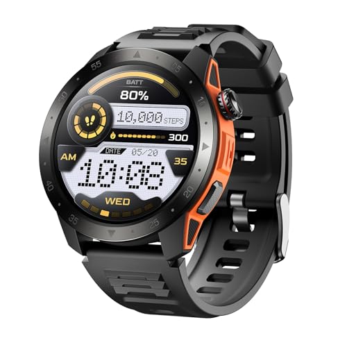 rorios Outdoor-Abenteuer-Smartwatch mit Höhenmesser & Kompass GPS-Uhr mit Echtzeit-Höhenmessung Barometer SOS-Alarm, Richtungsfinder und wasserdichter Sport-Armbanduhr Schwarzorange von rorios