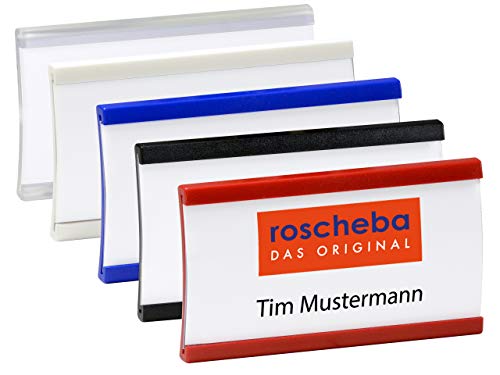 10 x (Magnet-) Namensschilder (Marke: roscheba®), 71 x 40 mm, Made in Germany, aus Kunststoff, vertikal gewölbt, mit Supermagnet (rot) - Staffelpreise - Namensschilder inkl. Papiereinlagen von roscheba