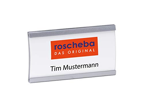 10 x (Magnet-) Namensschilder (Marke: roscheba®), 71 x 40 mm, Made in Germany, aus Kunststoff, vertikal gewölbt, mit Supermagnet (silber) - Staffelpreise - Namensschilder inkl. Papiereinlagen von roscheba