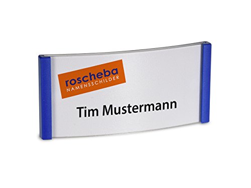 10 x High-Class (Magnet-) Namensschilder (Marke: roscheba®), 75 x 35 mm, Made in Germany, aus Kunststoff, gewölbt, mit Supermagnet (blau) - Staffelpreise - Namensschilder inkl. Papiereinlagen von roscheba