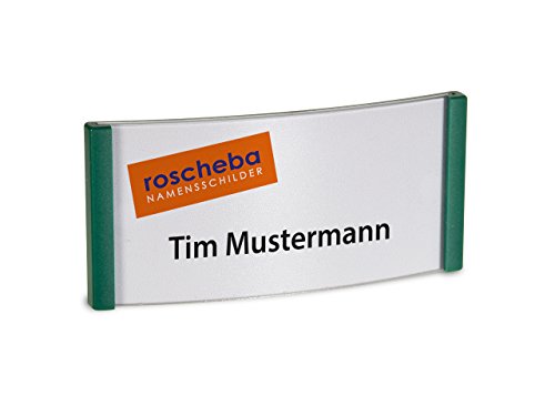 10 x High-Class (Magnet-) Namensschilder (Marke: roscheba®), 75 x 35 mm, Made in Germany, aus Kunststoff, gewölbt, mit Supermagnet (grün) - Staffelpreise - Namensschilder inkl. Papiereinlagen von roscheba