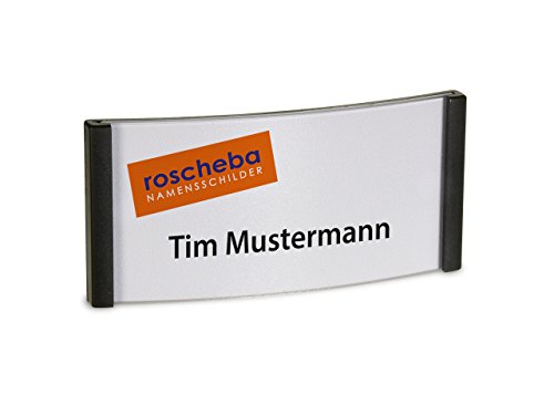 10 x High-Class (Magnet-) Namensschilder (Marke: roscheba®), 75 x 35 mm, Made in Germany, aus Kunststoff, gewölbt, mit Supermagnet (schwarz) - Staffelpreise - Namensschilder inkl. Papiereinlagen von roscheba